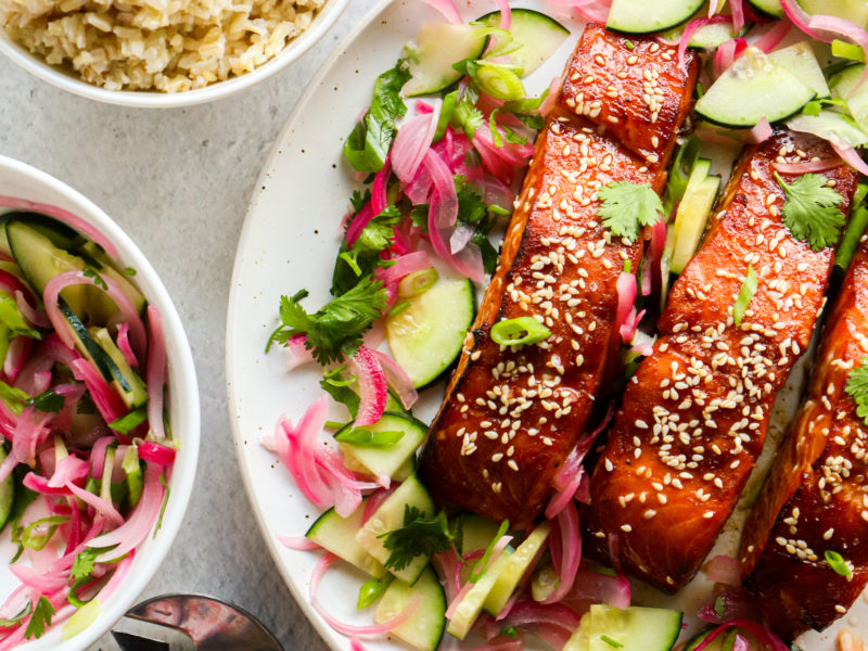 Sweet Chili Salmon with Easy Cucumber Salad