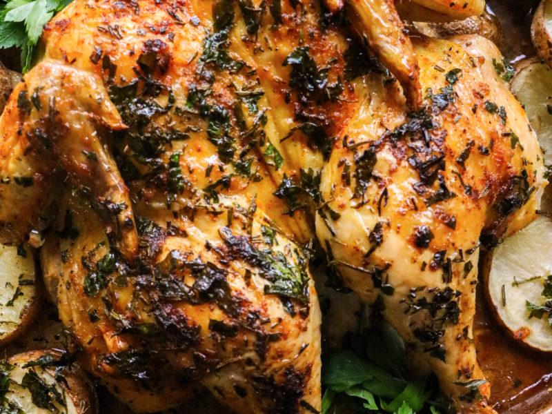 Herb Spatchcock Chicken with Potatoes